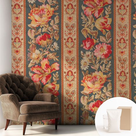 Tapete Vliestapete mit Kleber für Wohnzimmer Schlafzimmer Küche - Wanddekoration Bunte Blumen 250x250 cm (1/5)
