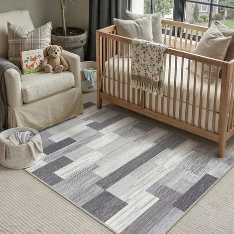 Gris Tapis Salon 120x170cm Lavable en Machine Antidérapant Grand Tapis Chambre Adulte Moderne Carpet Salle a Manger Bureau Descente de Lit Interieur Doux Poil Ras Rug Geometrique (1/5)