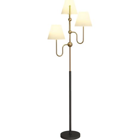 Raloen Lampadaire sur pied 3 lumières E27 or blanc (1/5)