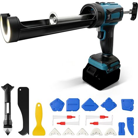 Presse-cartouche sans fil pour 18 V, fonction anti-goutte et lumière LED, réglage de la vitesse à 4 niveaux - Idéal pour carrelage de sol, étanchéité et rénovation (sans batterie) (bleu) (1/5)
