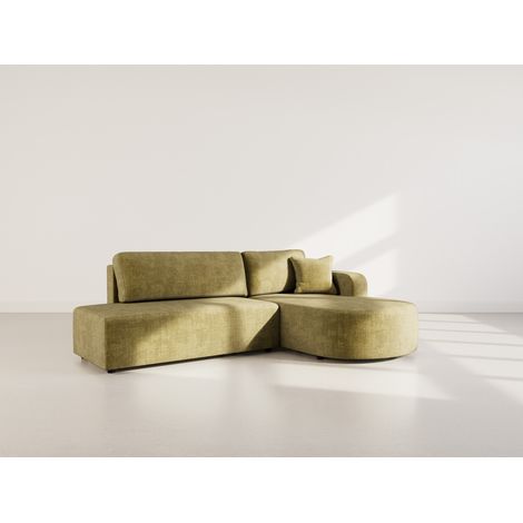 Miro - canapé d'angle droit 4 places convertible avec coffre en velours texturé - vert olive (1/5)