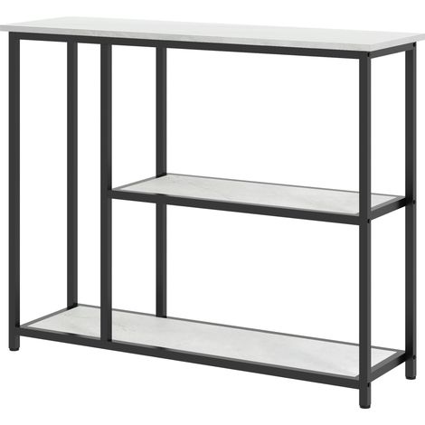 Console industrielle 2 étagères marbre noir et blanc