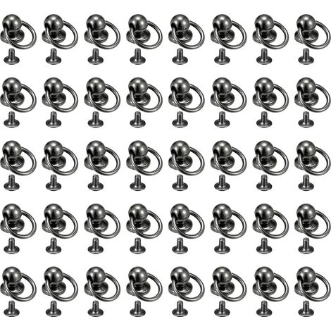 40Pcs Rivets à Tête Ronde en Alliage avec Anneau Torique, 10 mm, Attaches en Métal avec Vis et Anneau de Traction pour Bricolage, Artisanat du Cuir, Sac à Main, Noir (1/5)