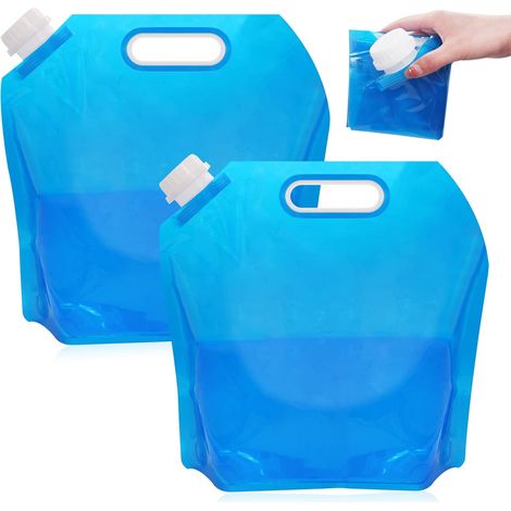 Zusammenfaltbare Wasserbeutel, Wasserbehälter, Set mit 2 tragbaren und zusammenfaltbaren 10-Liter-Trinkwassertanks, wiederverwendbar mit Deckel, perfekt zum Wandern, Campen, Grillen, Picknicken und Re