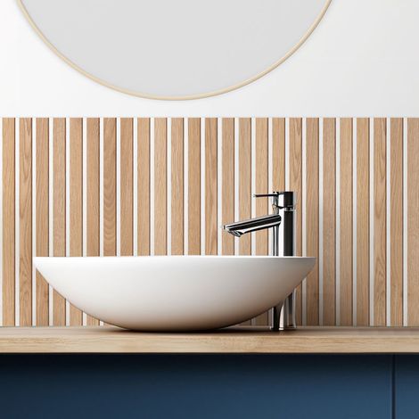 Crédence de salle de bain en PVC motif bois Beige 140x30 cm (en 2 bandeaux) - Japandi Blanc