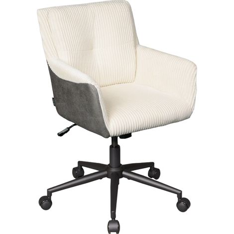 DEVAISE Home-Office-Stuhl, ergonomisch gepolsterter Kosmetikstuhl aus Cordstoff, höhenverstellbar, bis zu 105° neigbar, 360° drehbar, SGS- und BIFMA-zertifiziert, Belastbarkeit bis 180 kg, Beige (1/5)