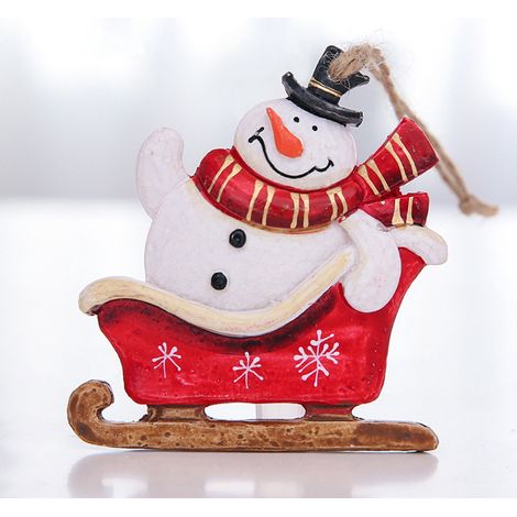 Snowman - Resin Christmas Ornament - For Tree Decoration - Red Scarf Design - 8 cm x 7.5 cm - 1 Piece