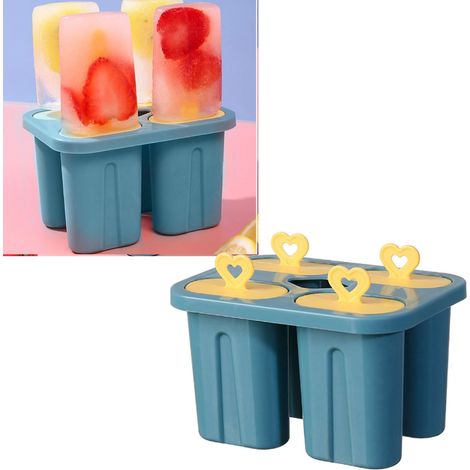 Moule à glace à 4 compartiments, démoulage facile, pour enfants, adultes et adolescents, idéal pour les fêtes, yaourts glacés, jus de fruits, smoothies, bâtonnets glacés, bleu