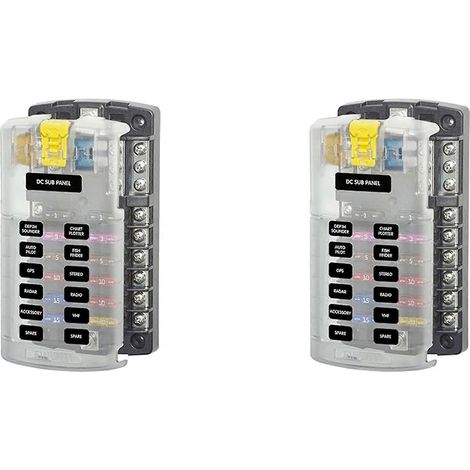 Compatible avec 2 supports de boîte à fusibles automobiles/marines, porte-fusible à lame 5026 ST, 32 V 100 A, 12 circuits, avec mise à la terre et couvercle. (1/4)