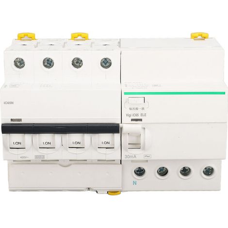 Disjoncteur différentiel 4P+N 63A 400V AC, boîtier PA66 ignifuge, protection sécurité électrique contre les fuites de courant (1/5)