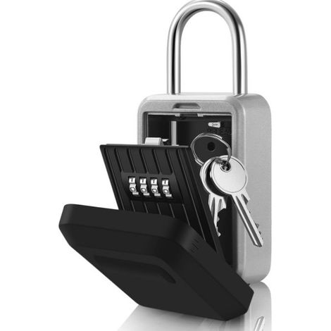 Cassetta di sicurezza per chiavi da esterno impermeabile e antifurto con gancio, scatola portachiavi in metallo, chiave a combinazione a 4 cifre, chiave di riserva nascosta (argento) - AquaForge (1/5)