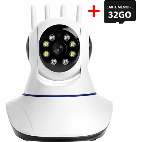 Caméra de surveillance intérieure 2MP 5 antennes avec carte mémoire 128 Go 128g 19 × 17 × 14 cm 900 g – Livraison gratuite