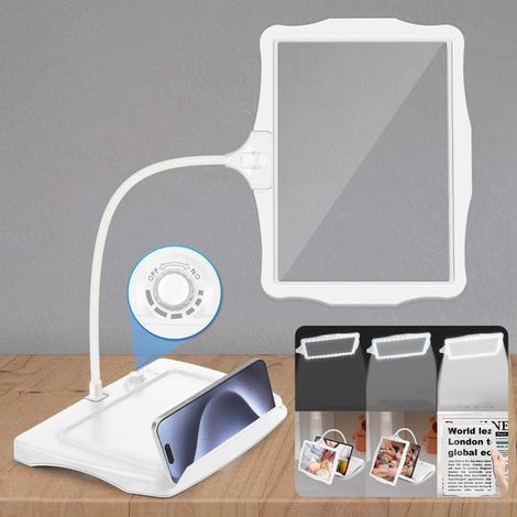 Lupa recargable por USB para lectura y reparación, tubo ajustable, luz LED, ideal para proyectos de bricolaje, aumento de 3x, color blanco.