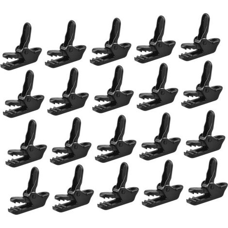 Ensemble de 20 clips pour tente, clips pour bâche, camping, ouverture dentelée, noir (1/5)