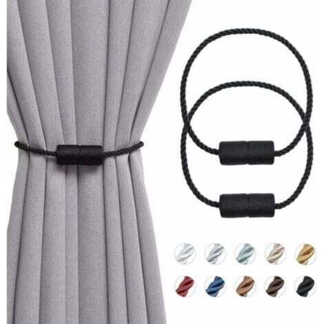 Set of 2 handmade 40.6 cm magnetic curtain tiebacks with side rope for home and office curtains (black)