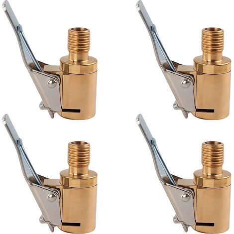 4PCS Adaptateur de Valve de Pneu de Voiture,Mandrin pneumatique avec Clip Adaptateur,Adaptateur Gonfleur en Laiton 1/4",Anti-Fuite, pour Compresseur, Vélo, Moto, Auto, Embout Gonflage Pneu Voiture