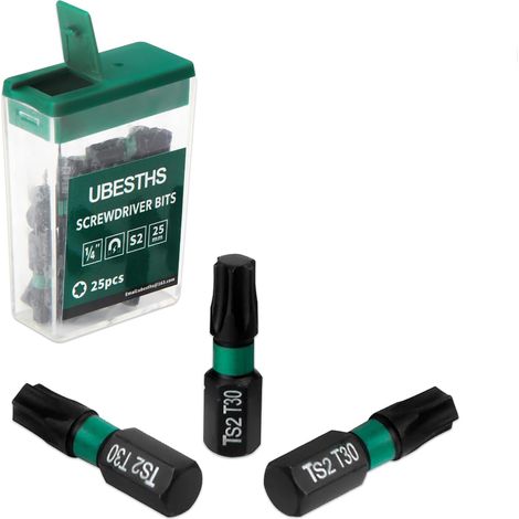 Torx T30 Lot de 25 embouts de tournevis, tige hexagonale 1/4", 25 mm de long, avec boîte (1/5)