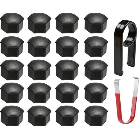 Gebildet Lot de 20 Capuchons d'écrou de Roue 21mm, Cache-écrous de Boulon de Roue, Cache-écrous de Pneu Hexagonaux avec Ensemble d'outils de Démontage pour Modèle 3 Modèle S Modèle X (Mat, Noir) (1/5)