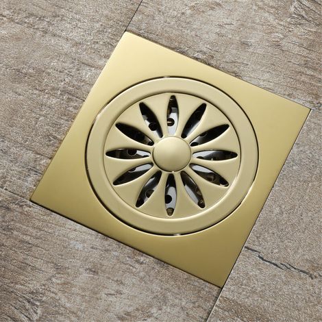 Bonde de douche en laiton couleur champagne, bonde de sol carrée anti-odeurs S (1/5)