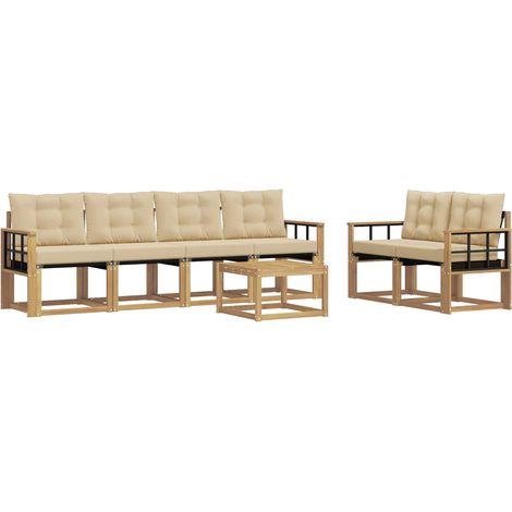 Conjunto de sofás de exterior con cojín 7 pcs y Beige vidaXL