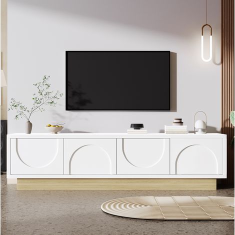 Mobile TV moderno bianco da 175 cm in MDF con effetto legno e gestione cavi (1/5)