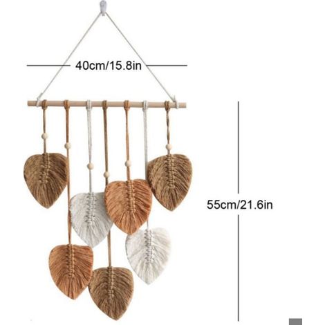 Tenture Murale - Macramé - Feuille - Décoration Intérieure Bohème - 1 Pièce (1/4)