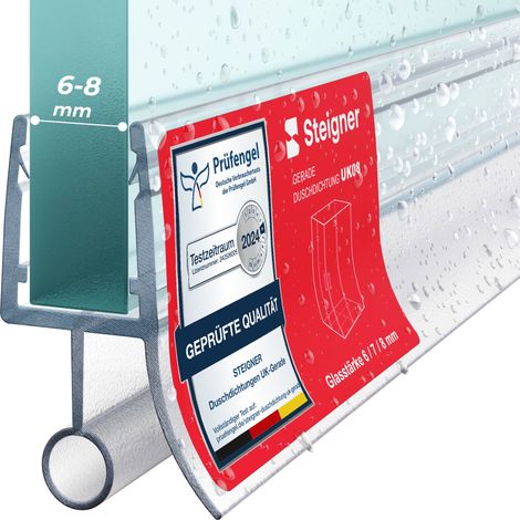 STEIGNER Joint de douche pour paroi en verre, 190cm, vitre 6/7/8mm, joint d'étanchéité PVC droit pour les cabines de douche réctangulaires, UK08