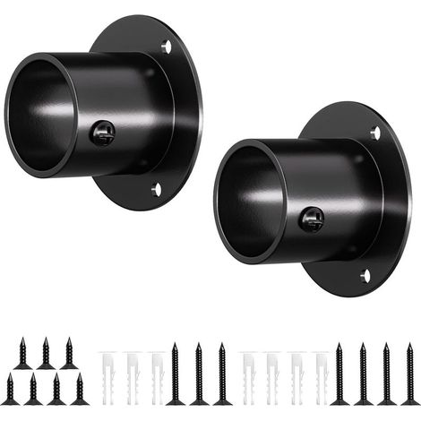Lot de 2 supports de tringle de placard 32 mm, noir , Supports de tringle à bride en acier inoxydable pour rideau de douche de penderie (1/5)