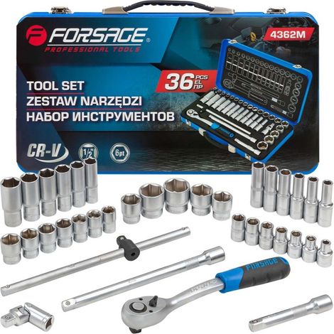 Set di utensili da 1/2", 36 pezzi, 8-32 mm, 6 punte, custodia (1/5)