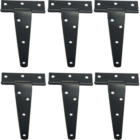 Lot de 6 charnières en T de 12,7 cm (5 pouces) pour abri de jardin, en fer galvanisé, pour portes de grange et portails, charnières triangulaires à roulement à billes. (1/5)