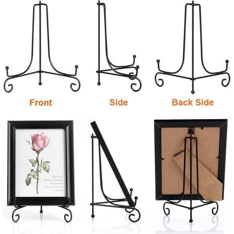 Espositore in ferro, 4 pezzi, portapiatti a cavalletto, portapiatti decorativo in metallo da 4 pollici, cornice per espositore a cavalletto per piatti, libri, foto, stoviglie (1/4)