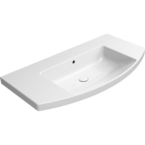 NORM Lavabo en céramique 100x52cm, courbé, sans trou pour robinetterie, blanc Extraglaze (1/3)