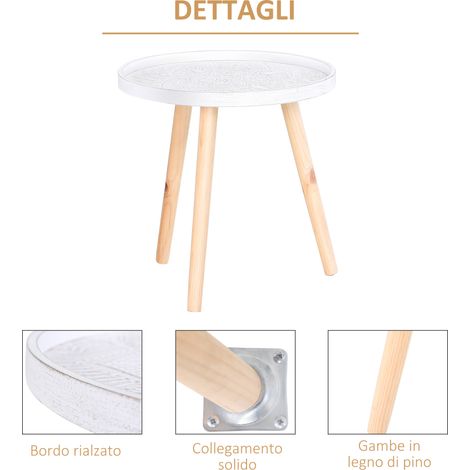 Table ronde blanche et or Ø40x40.5cm pour salon, plateau en bois avec rebord surélevé (1/5)