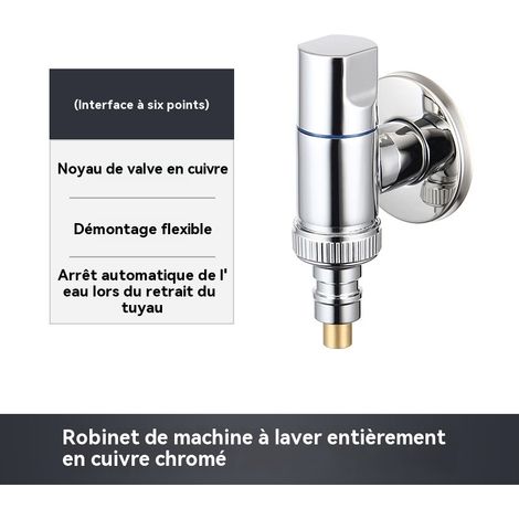 Robinet de machine à laver tout cuivre avec arrêt d'eau automatique, interface 3/4 pouce (1/3)