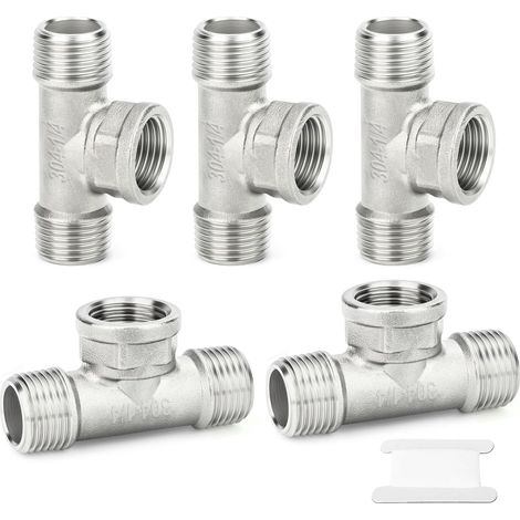 Stück 5-Wege-Rohrverschraubungen aus Edelstahl, 1" BSP Innengewinde, Abzweig-T-Stück mit Innengewinde 1/4" BSP (5 Stück) (1/5)