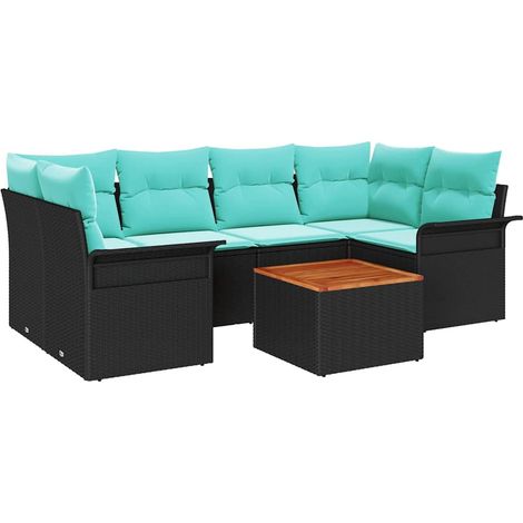 Maison Exclusive - Gartensofa-set 7 pcs Schwarz und Türkis Poly-R