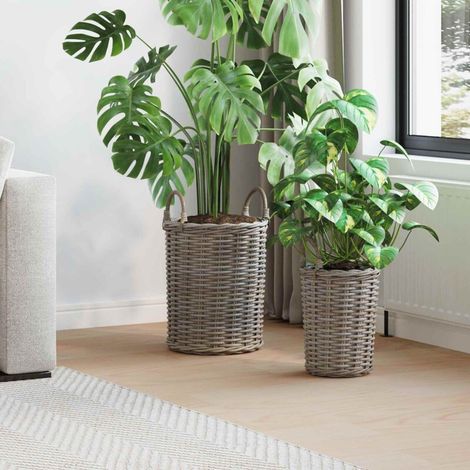vidaXL Pflanzenkorb mit Aufbewahrung, 2 Stück, graues Rattan, Kubu (1/5)