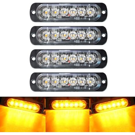 Feu de Freinage Stroboscopique,Lampe Stroboscopique Voiture,Feux de Signalisation, Feux de Détresse Universels à 6 LED pour Voiture,Camions,Remorques,Bateau,Caravane,DC12V-24V, Ambre