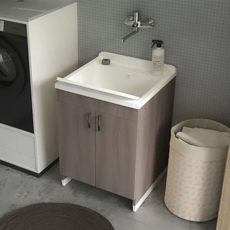 Mobile lavatoio 60x50 cm rovere in kit di montaggio con vasca e asse Ikaro