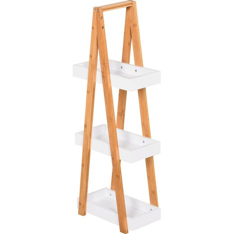 Scaffale Bagno 3 Ripiani 30x18x81 cm in MDF e Bambù Legno e Grigio (1/5)