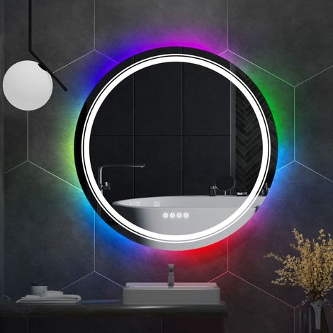 600x600mm Large Illuminated Led Bathroom Mirror with Demister Pad Round RGB Backlit Touch Sensor Switch