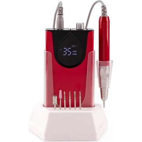 Perceuse sans Fil Portable 35K, en Alliage d'aluminium Pro, Ponceuse à Ongles 35000 TR/Min, Lime électrique, fraiseuse avec Base(White) (1/5)