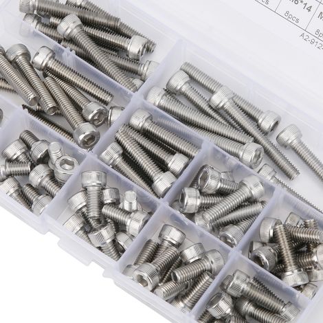 Vis à tête cylindrique creuse M3/M4/M5/M6/M8 en acier inoxydable 304, assortiment de 88 pièces, longueurs variées (1/4)