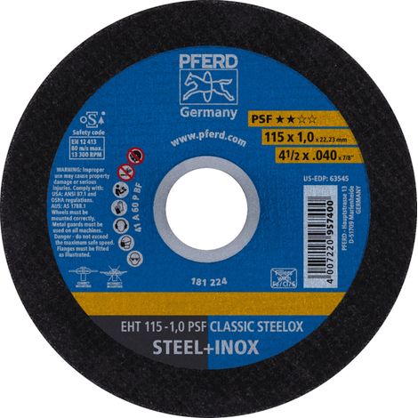 PFERD TOOLS Trennscheibe EHT 115x1,0x22,23 mm gerade Universallinie PSF CLASSIC STEELOX für Stahl/VA 25 Stk (1/5)