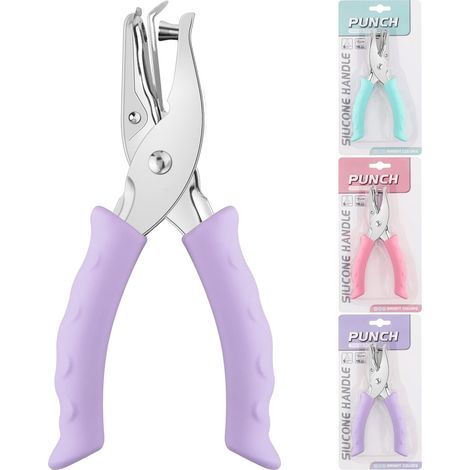 1/4 Pouce Perforateur à Un Trou Perforateur à Main, Perforateur à Papier Cercle en Métal avec Poignée Souple pour Étiquettes, Bricolage, Fournitures Scolaires de Bureau à Domicile (Violet) (1/5)