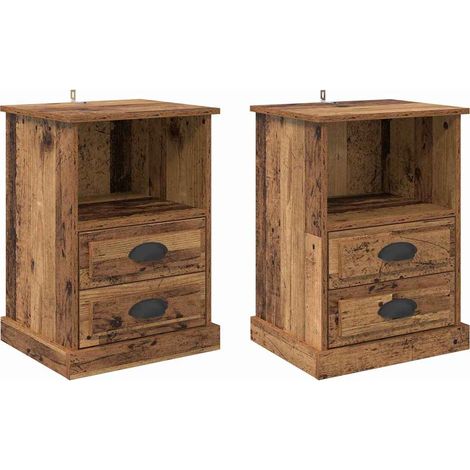 Lot de 2 Cabinet de chevet,Table de chevet,Table de nuit avec tiroir Bois ancien 43 x 36 x 60 cm CFW355516 (1/5)