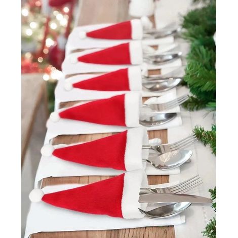 Lot de 10 bonnets de Père Noël pour couverts - Décoration de table de Noël - Accessoire (1/5)