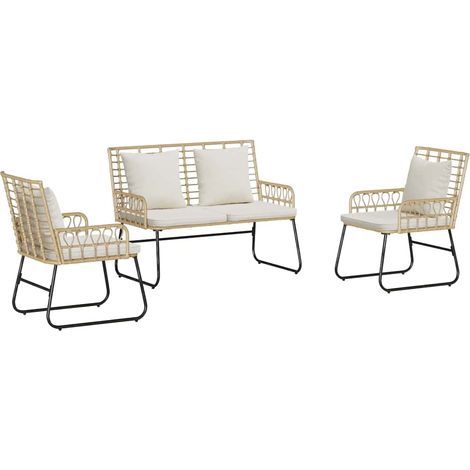 Maison Exclusive - Garten Essgruppe 3 pcs Braun und Creme Poly-Ra