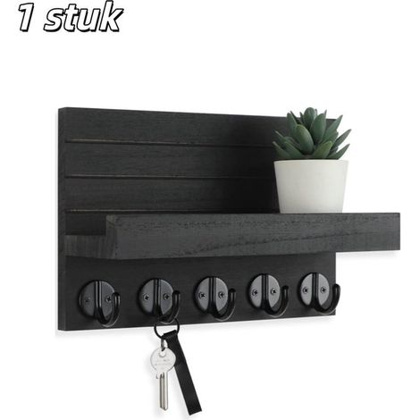 pièce - Boîte à clés - Porte-clés mural - Étagère de rangement - Porte-clés et porte-lettres décoratif - Met crochets - 2517 cm - Zwart (1/5)