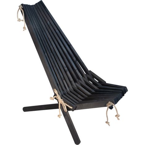 Chaise pliante écologique en bois d'aulne huilé noir – Résistante à l'humidité et à la chaleur – Montage 100% bois et corde – Confort ergonomique – Ecofurn